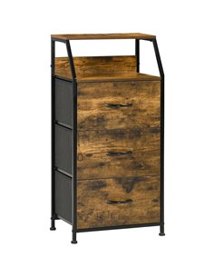 HOMCOM Fabric Chest of Drawers with Display Shelves, 3 Drawers Storage Unit, Rustic Brown