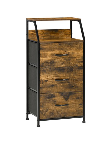 HOMCOM Fabric Chest of Drawers with Display Shelves, 3 Drawers Storage Unit, Rustic Brown - pic 22830 | FastDaddyshop