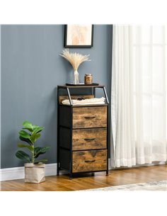 HOMCOM Fabric Chest of Drawers with Display Shelves, 3 Drawers Storage Unit, Rustic Brown 2