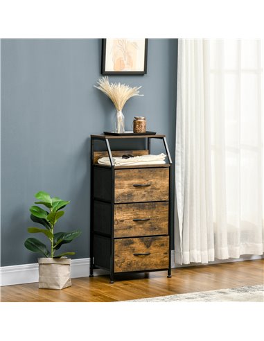 HOMCOM Fabric Chest of Drawers with Display Shelves, 3 Drawers Storage Unit, Rustic Brown