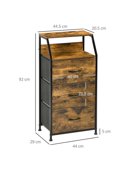 HOMCOM Fabric Chest of Drawers with Display Shelves, 3 Drawers Storage Unit, Rustic Brown - pic 22832 | FastDaddyshop