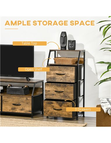 HOMCOM Fabric Chest of Drawers with Display Shelves, 3 Drawers Storage Unit, Rustic Brown