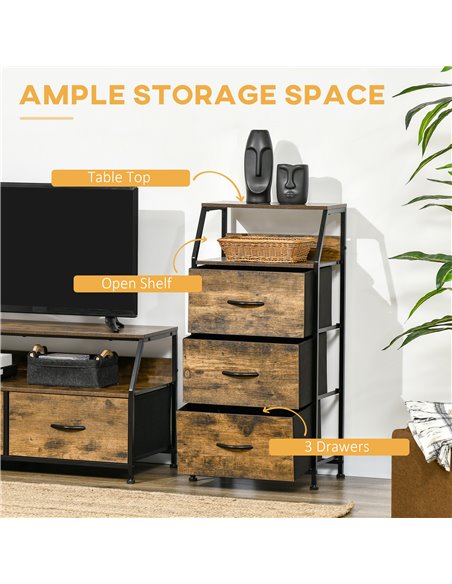 HOMCOM Fabric Chest of Drawers with Display Shelves, 3 Drawers Storage Unit, Rustic Brown - pic 22833 | FastDaddyshop