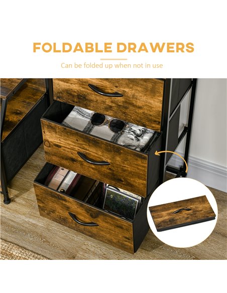 HOMCOM Fabric Chest of Drawers with Display Shelves, 3 Drawers Storage Unit, Rustic Brown - pic 22834 | FastDaddyshop