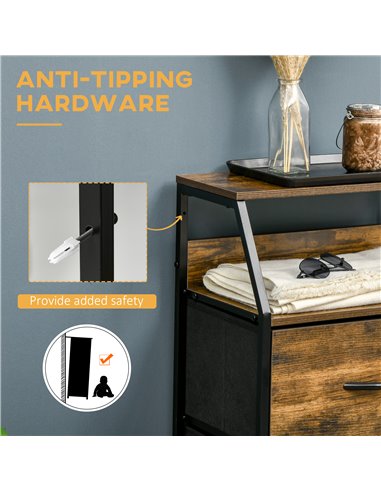 HOMCOM Fabric Chest of Drawers with Display Shelves, 3 Drawers Storage Unit, Rustic Brown
