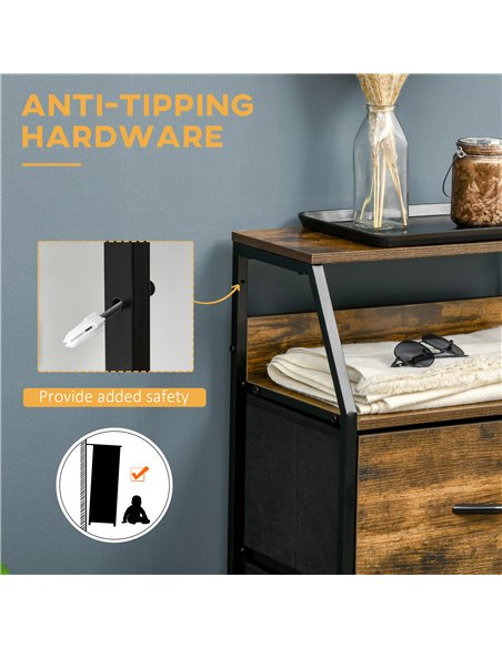 HOMCOM Fabric Chest of Drawers with Display Shelves, 3 Drawers Storage Unit, Rustic Brown - pic 22836 | FastDaddyshop