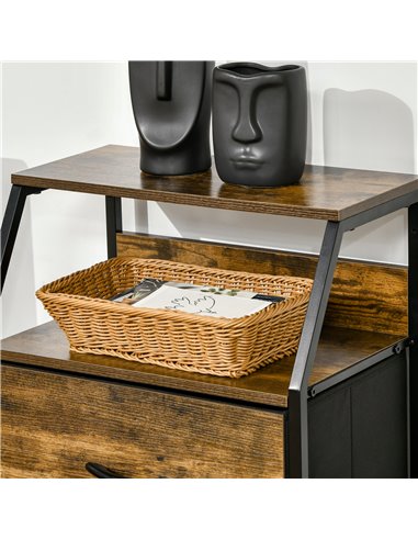 HOMCOM Fabric Chest of Drawers with Display Shelves, 3 Drawers Storage Unit, Rustic Brown