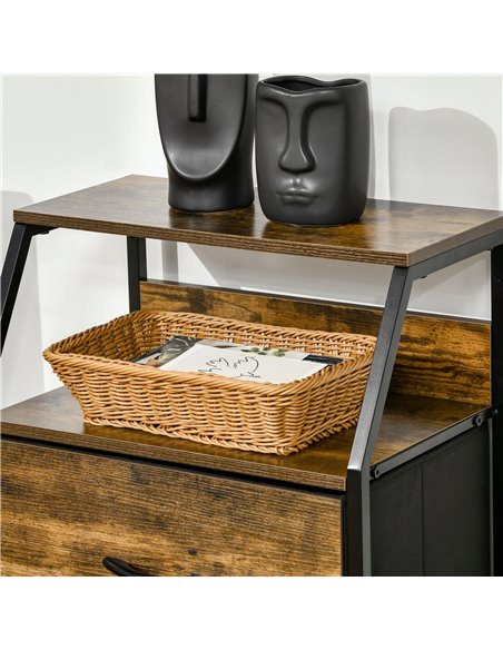 HOMCOM Fabric Chest of Drawers with Display Shelves, 3 Drawers Storage Unit, Rustic Brown - pic 22837 | FastDaddyshop