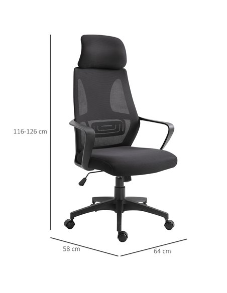 Vinsetto Ergonomic Office Chair with Wheel, High Mesh Back, Adjustable Height, Black - pic 22895 | FastDaddyshop