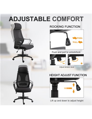 Vinsetto Ergonomic Office Chair with Wheel, High Mesh Back, Adjustable Height, Black