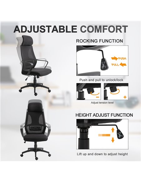 Vinsetto Ergonomic Office Chair with Wheel, High Mesh Back, Adjustable Height, Black - pic 22897 | FastDaddyshop