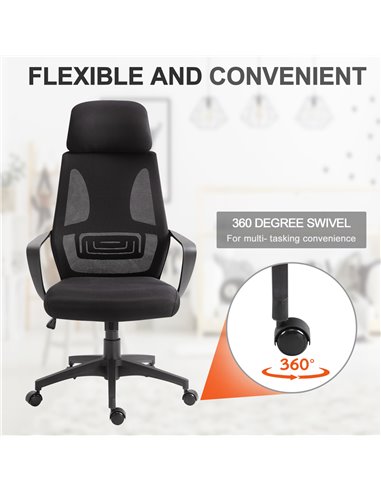 Vinsetto Ergonomic Office Chair w/ Wheel, High Mesh Back, Adjustable Height Home Office Chair - Black