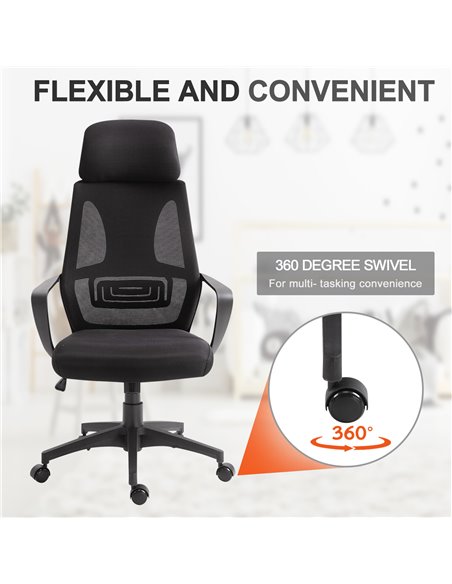 Vinsetto Ergonomic Office Chair w/ Wheel, High Mesh Back, Adjustable Height Home Office Chair - Black - pic 22898 | FastDaddyshop
