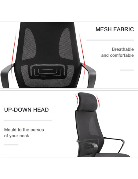 Vinsetto Ergonomic Office Chair w/ Wheel, High Mesh Back, Adjustable Height Home Office Chair - Black - pic 22899 | FastDaddyshop