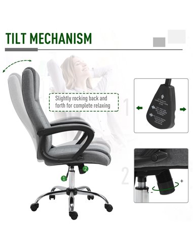 Vinsetto High Back Office Chair with Adjustable Height, Tilt Function, Linen Deep Grey