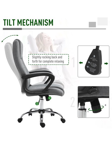 Vinsetto High Back Office Chair with Adjustable Height, Tilt Function, Linen Deep Grey - pic 22905 | FastDaddyshop