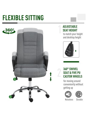 Vinsetto High Back Office Chair with Adjustable Height, Tilt Function, Linen Deep Grey