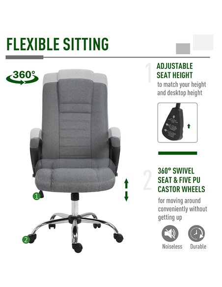 Vinsetto High Back Office Chair with Adjustable Height, Tilt Function, Linen Deep Grey - pic 22906 | FastDaddyshop