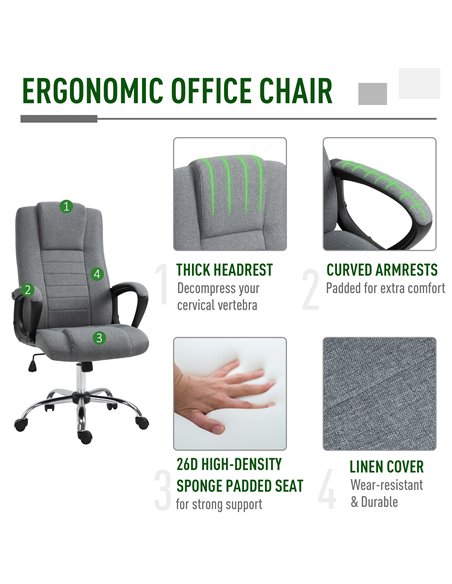 Vinsetto High Back Office Chair 360° Swivel Chair Adjustable Height Tilt Function Linen Deep Grey 62W x 62D x 110-119H cm - pic 22907 | FastDaddyshop