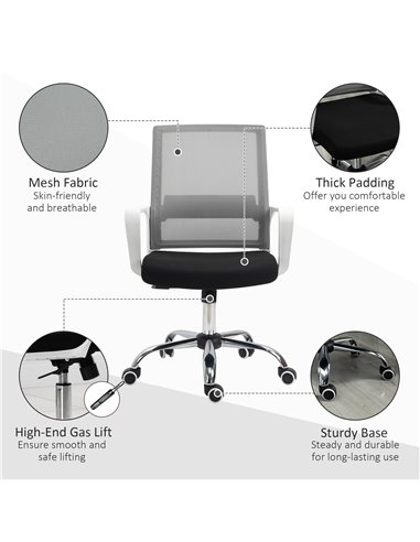 Vinsetto Ergonomic Office Chair Adjustable Height Breathable Mesh Desk Chair w/Armrest and 360° Swivel Castor Wheels Black