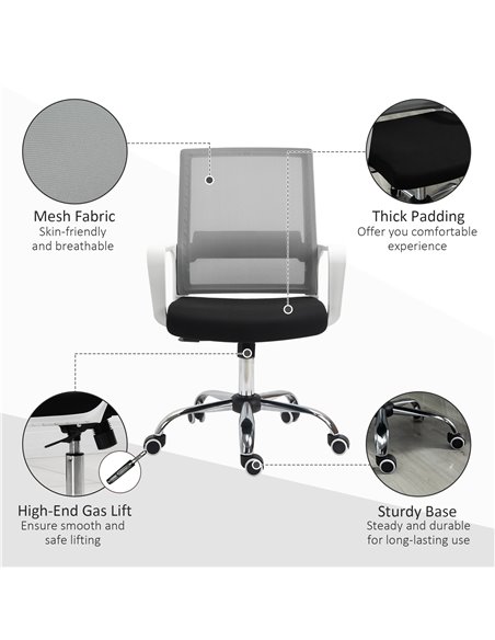 Vinsetto Ergonomic Office Chair Adjustable Height Breathable Mesh Desk Chair w/Armrest and 360° Swivel Castor Wheels Black - pic 22927 | FastDaddyshop