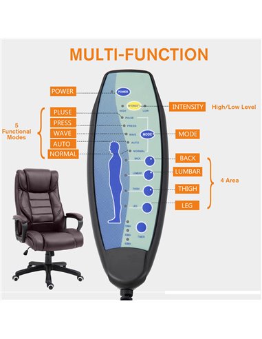 Vinsetto High Back Executive Office Chair with 6- Point Vibration Massage, Brown