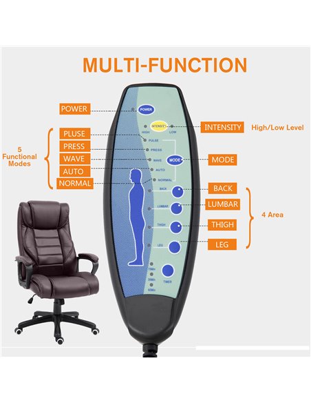 Vinsetto High Back Executive Office Chair with 6- Point Vibration Massage, Brown - pic 22942 | FastDaddyshop