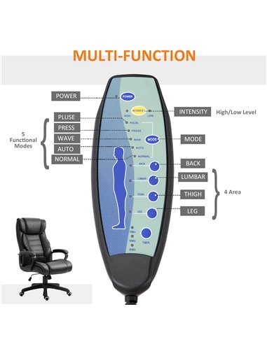 Vinsetto High Back Executive Office Chair 6- Point Vibration Massage Extra Padded Swivel Ergonomic Tilt Desk Seat, Black