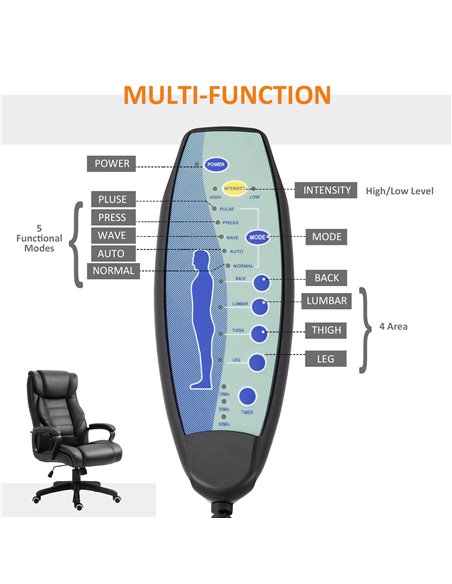 Vinsetto High Back Executive Office Chair 6- Point Vibration Massage Extra Padded Swivel Ergonomic Tilt Desk Seat, Black - pic 22953 | FastDaddyshop