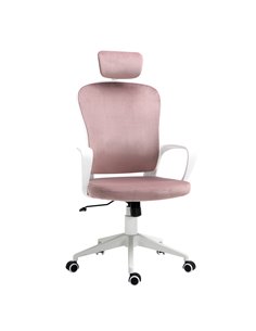 Vinsetto High-Back Velvet Style Fabric Office Chair with Rotatable Liftable Headrest, Pink
