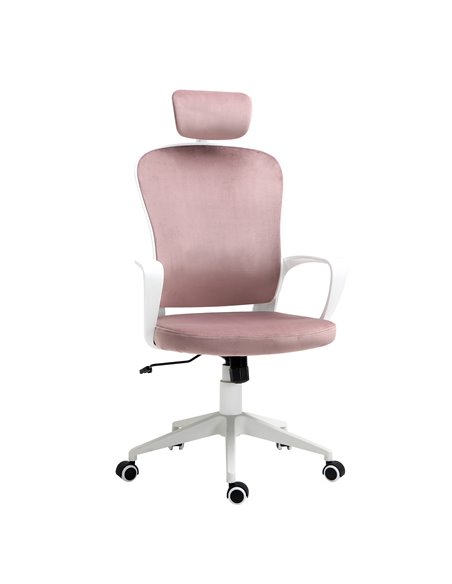 Vinsetto High-Back Velvet Style Fabric Office Chair with Rotatable Liftable Headrest, Pink - pic 22956 | FastDaddyshop