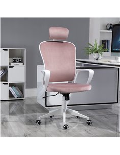 Vinsetto High-Back Velvet Style Fabric Office Chair with Rotatable Liftable Headrest, Pink 2
