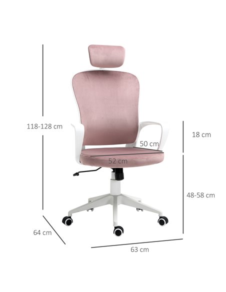 Vinsetto High-Back Velvet Style Fabric Office Chair with Rotatable Liftable Headrest, Pink - pic 22958 | FastDaddyshop