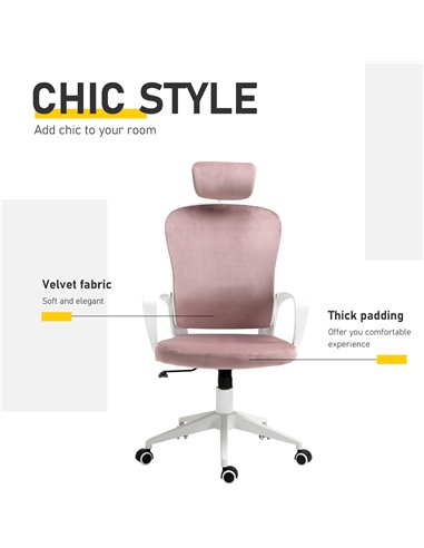 Vinsetto High-Back Velvet Style Fabric Office Chair with Rotatable Liftable Headrest, Pink