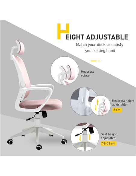 Vinsetto High-Back Office Chair Velvet Style Fabric Computer Home Rocking with Wheels, Rotatable Liftable Headrest, Pink - pic 22961 | FastDaddyshop