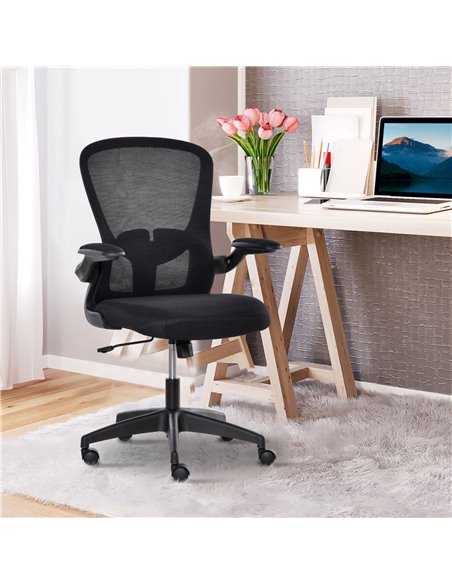Vinsetto Mesh Office Chair with Lumbar Back Support, Flip-Up Arm, Black - pic 22966 | FastDaddyshop