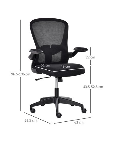 Vinsetto Mesh Office Chair with Lumbar Back Support, Flip-Up Arm, Black