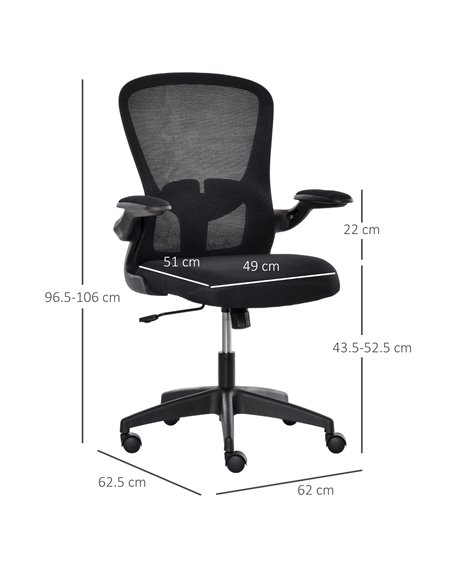 Vinsetto Mesh Office Chair with Lumbar Back Support, Flip-Up Arm, Black - pic 22967 | FastDaddyshop