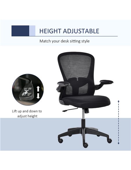 Vinsetto Mesh Office Chair with Lumbar Back Support, Flip-Up Arm, Black - pic 22968 | FastDaddyshop