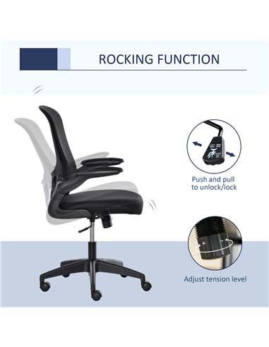 Vinsetto Mesh Office Chair Swivel Task Desk Chair for Home with Lumbar Back Support, Adjustable Height, Flip-Up Arm, Black