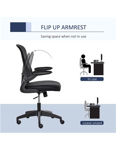 Vinsetto Mesh Office Chair Swivel Task Desk Chair for Home with Lumbar Back Support, Adjustable Height, Flip-Up Arm, Black