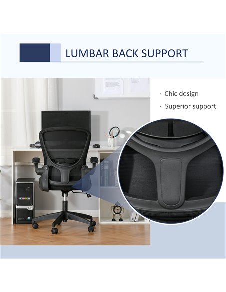Vinsetto Mesh Office Chair Swivel Task Desk Chair for Home with Lumbar Back Support, Adjustable Height, Flip-Up Arm, Black - pic 22971 | FastDaddyshop