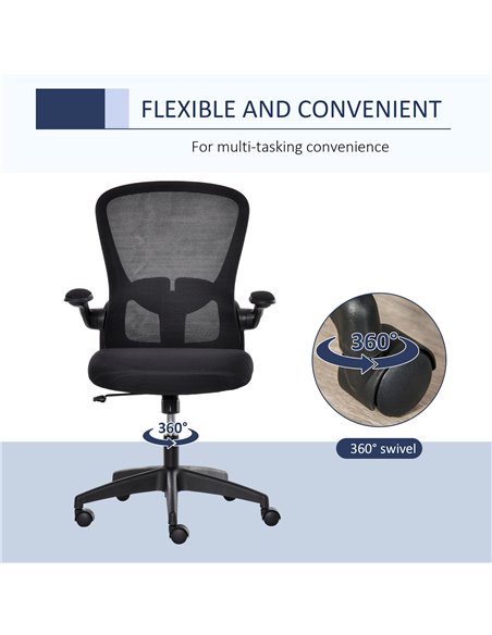 Vinsetto Mesh Office Chair Swivel Task Desk Chair for Home with Lumbar Back Support, Adjustable Height, Flip-Up Arm, Black - pic 22972 | FastDaddyshop