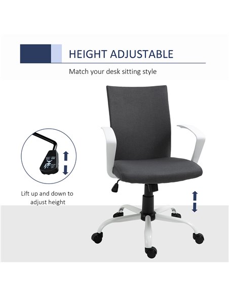 Vinsetto Office Chair Linen Swivel Computer Desk Chair Home Study Task Chair with Wheels, Arm, Charcoal Grey - pic 22979 | FastDaddyshop
