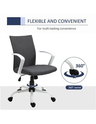 Vinsetto Office Chair Linen Swivel Computer Desk Chair Home Study Task Chair with Wheels, Arm, Charcoal Grey