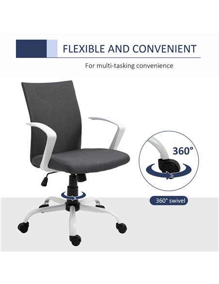 Vinsetto Office Chair Linen Swivel Computer Desk Chair Home Study Task Chair with Wheels, Arm, Charcoal Grey - pic 22980 | FastDaddyshop
