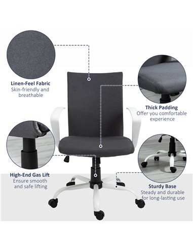 Vinsetto Office Chair Linen Swivel Computer Desk Chair Home Study Task Chair with Wheels, Arm, Charcoal Grey