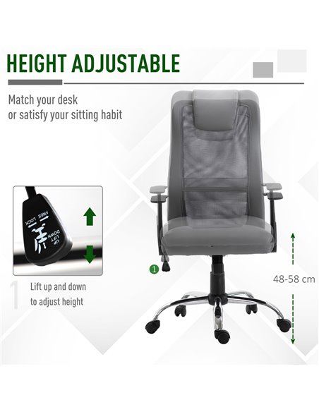 Vinsetto Swivel Mesh High Back Office Chair with Headrest, Grey - pic 22995 | FastDaddyshop