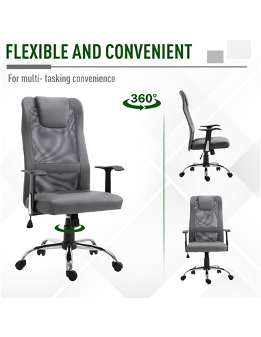 Vinsetto Swivel Mesh Office Chair Task High Back Desk Chairs Height Adjustable Armchair for Home with Headrest, Grey