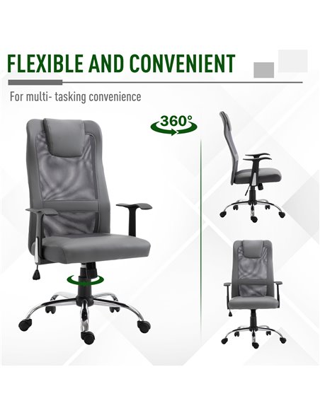 Vinsetto Swivel Mesh Office Chair Task High Back Desk Chairs Height Adjustable Armchair for Home with Headrest, Grey - pic 22997 | FastDaddyshop